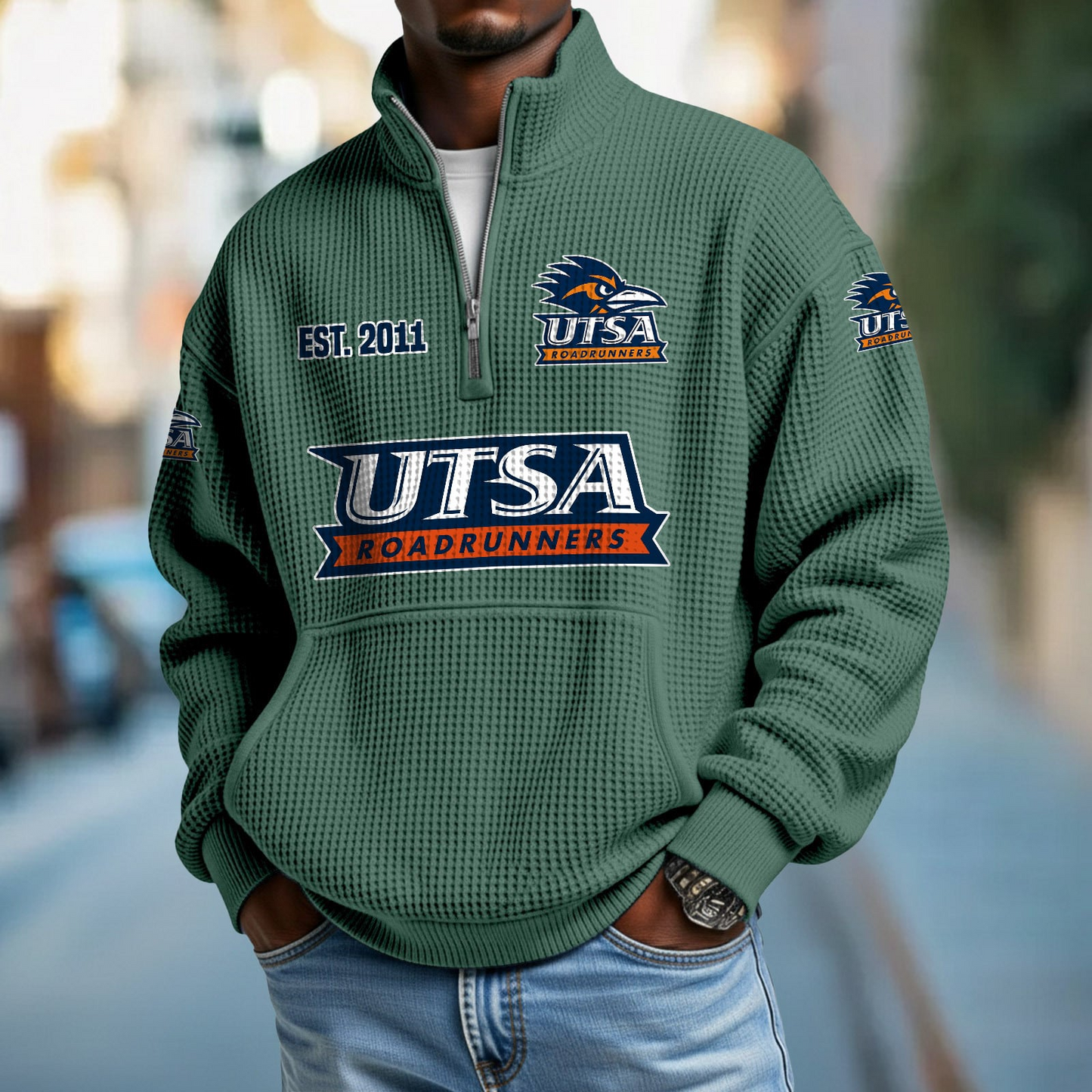 UTSA x College Football - Waffle Stand Collar Half Zip Sweatshirt DatND DVT