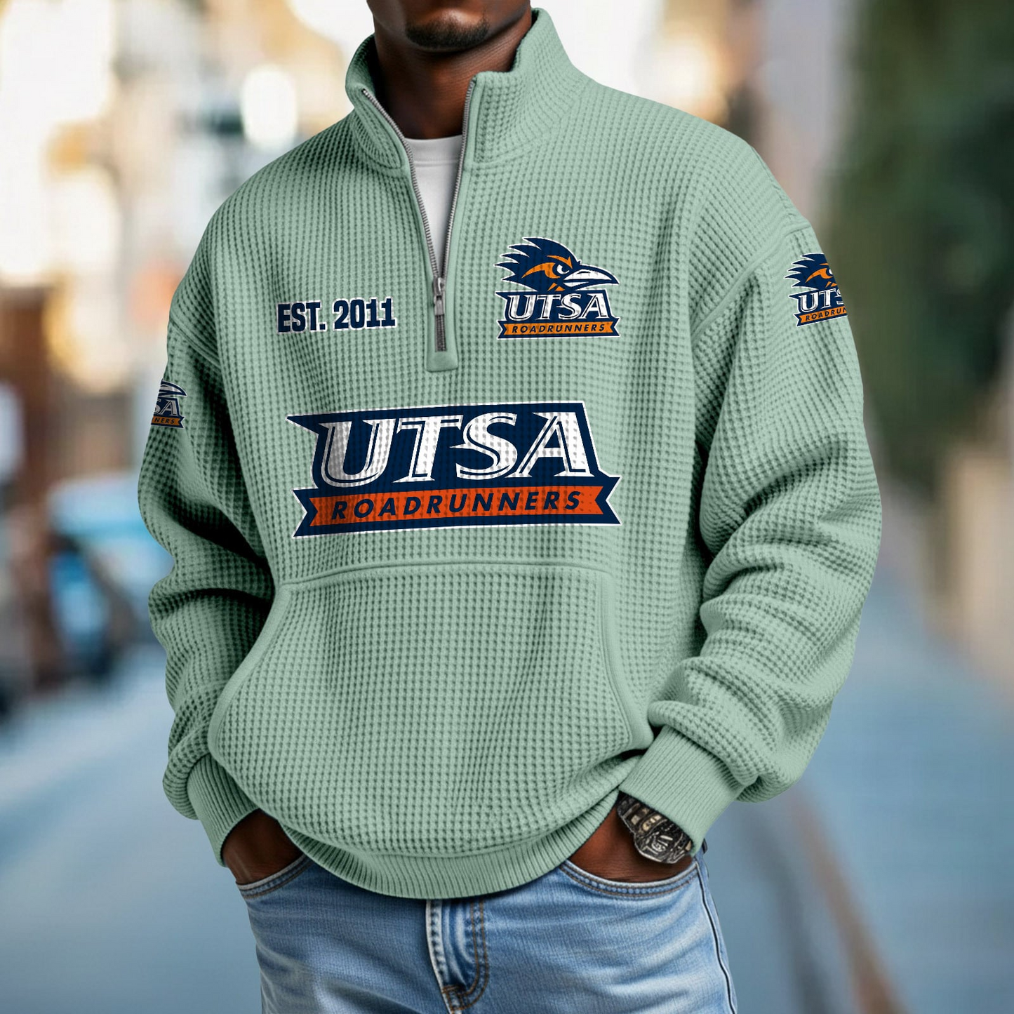 UTSA x College Football - Waffle Stand Collar Half Zip Sweatshirt DatND DVT