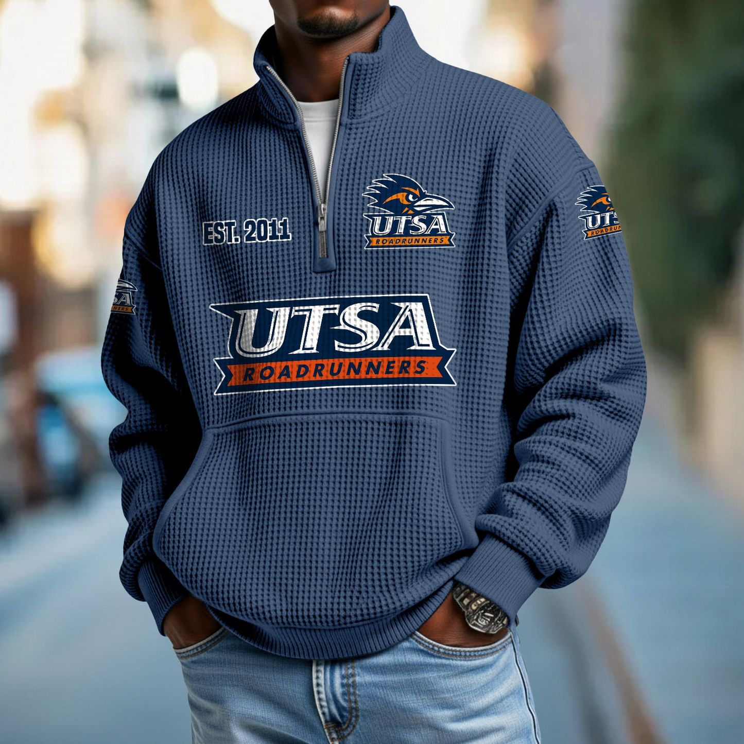 UTSA x College Football - Waffle Stand Collar Half Zip Sweatshirt DatND DVT