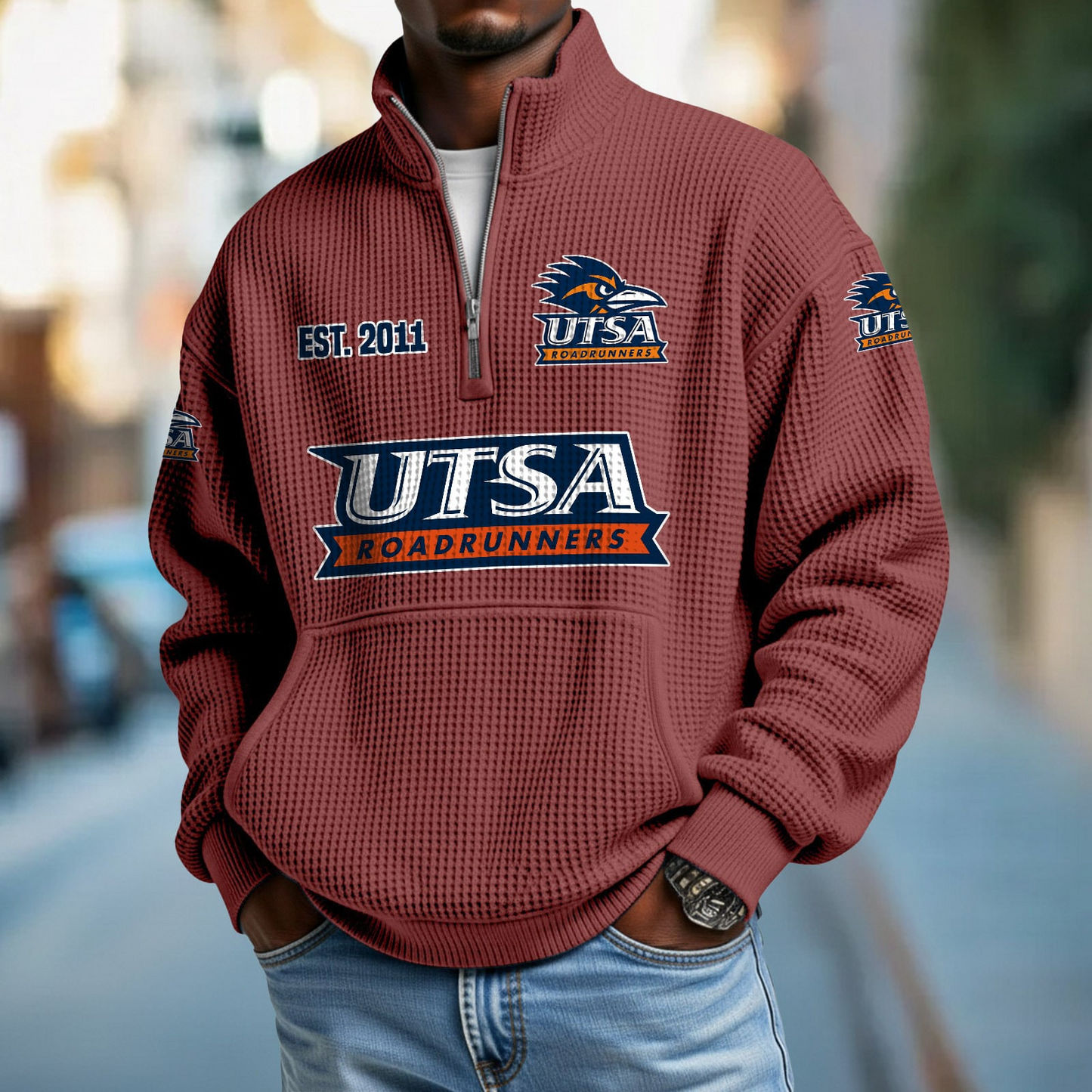 UTSA x College Football - Waffle Stand Collar Half Zip Sweatshirt DatND DVT