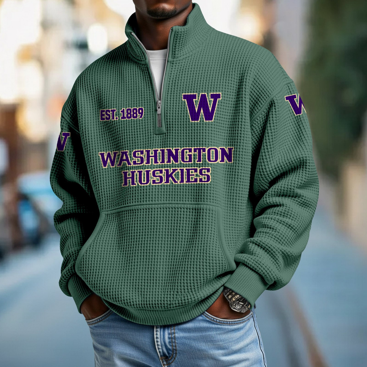 UW x College Football - Waffle Stand Collar Half Zip Sweatshirt DatND DVT