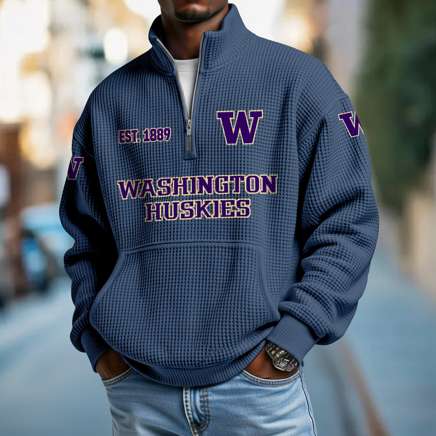 UW x College Football - Waffle Stand Collar Half Zip Sweatshirt DatND DVT