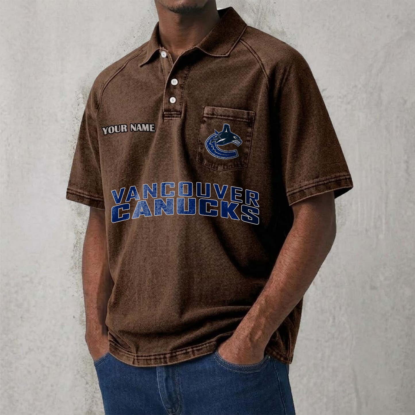 VAN x NHL Men's Distressed Turn-Down Collar Polo DATND TANTD 250526