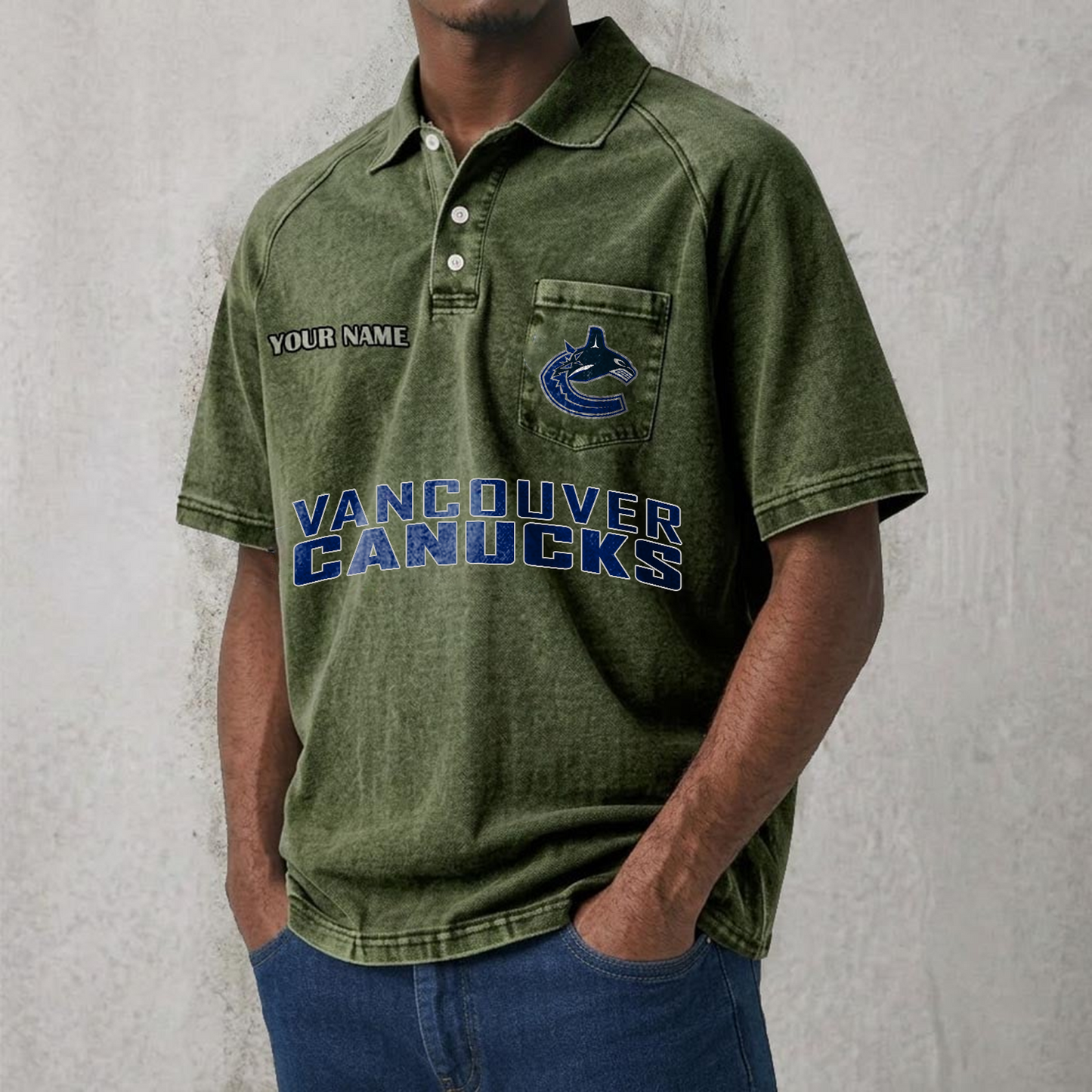 VAN x NHL Men's Distressed Turn-Down Collar Polo DATND TANTD 250526