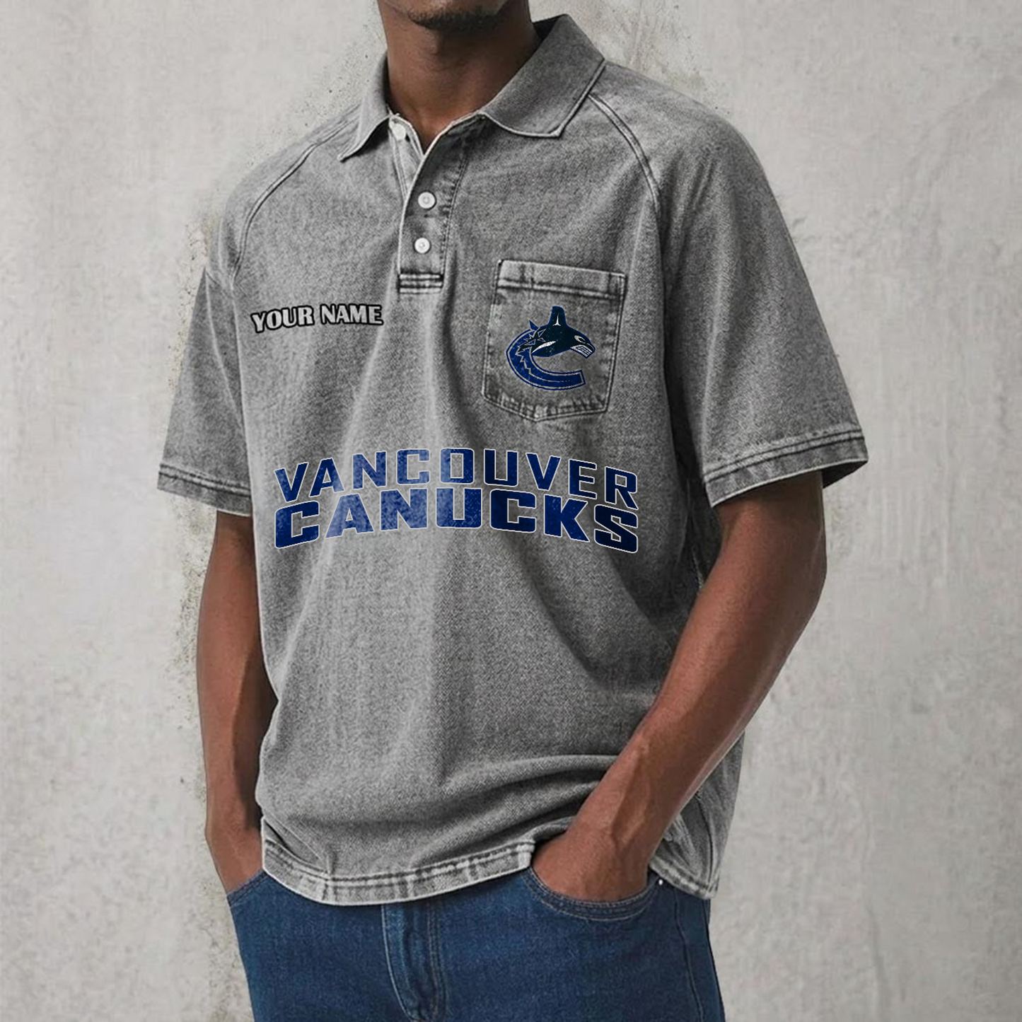 VAN x NHL Men's Distressed Turn-Down Collar Polo DATND TANTD 250526
