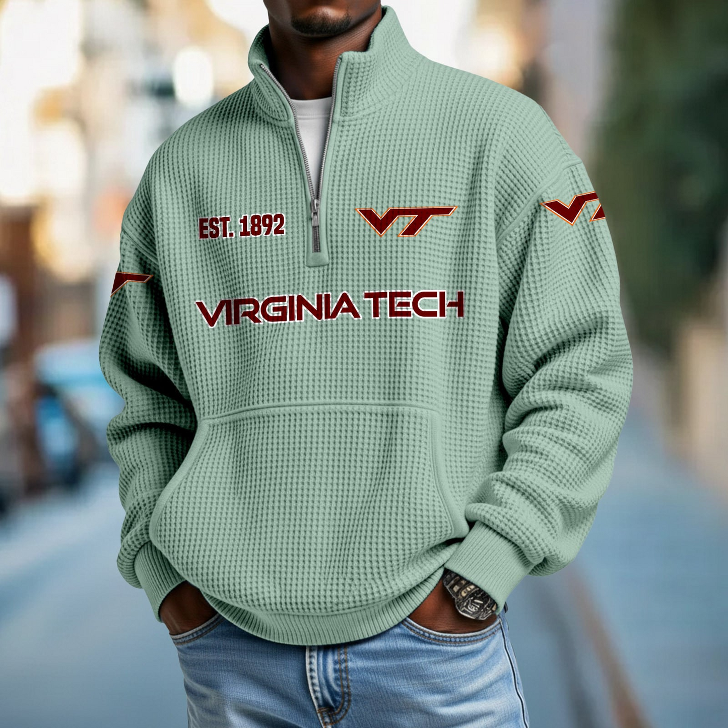 VT x College Football - Waffle Stand Collar Half Zip Sweatshirt DatND DVT