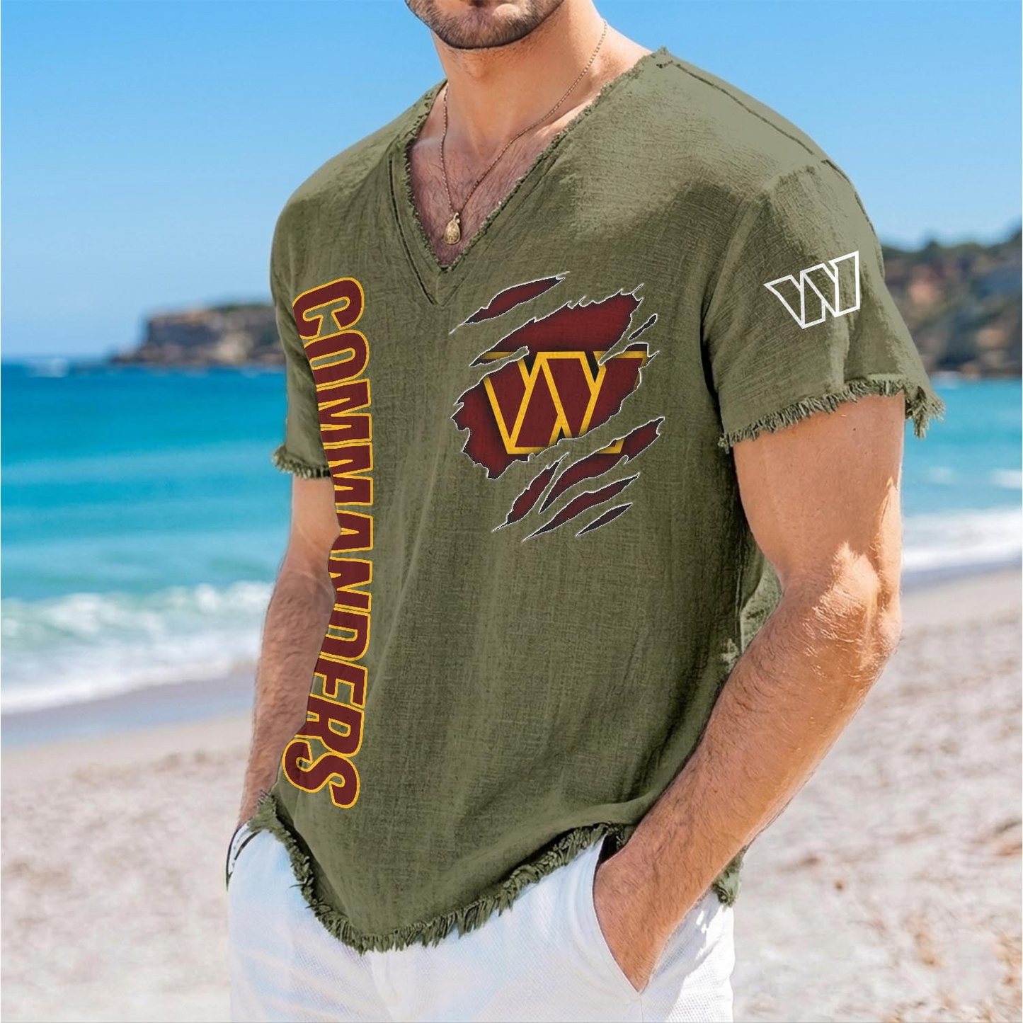 WAS x NFL V-Neck Linen Beach Shirt 1905 DatND DVT