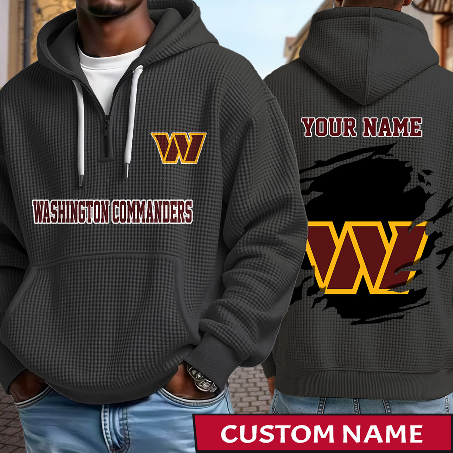 WAS x NFL Waffle Half Zip Hoodie DATND TANTD