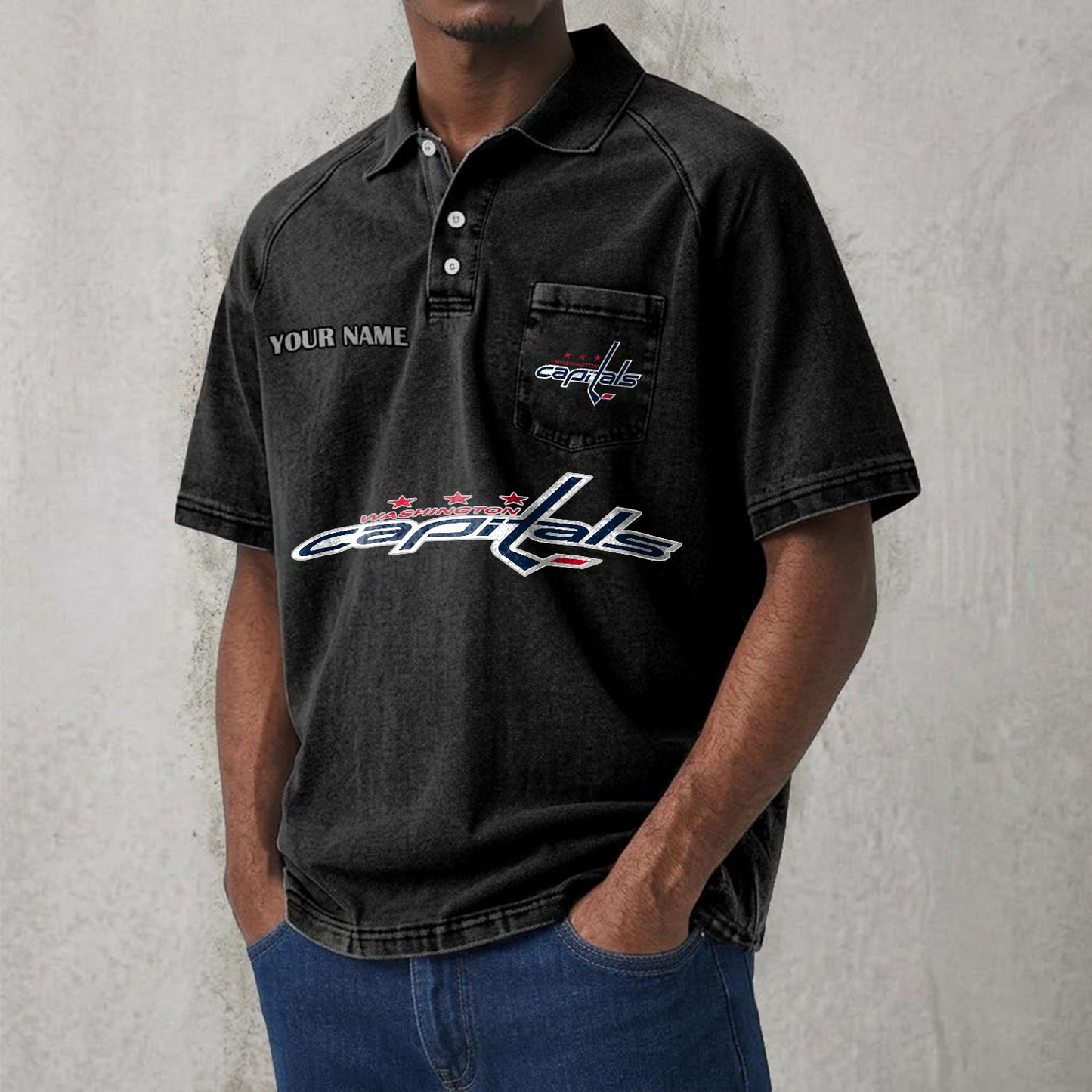 WAS x NHL Men's Distressed Turn-Down Collar Polo DATND TANTD 250526