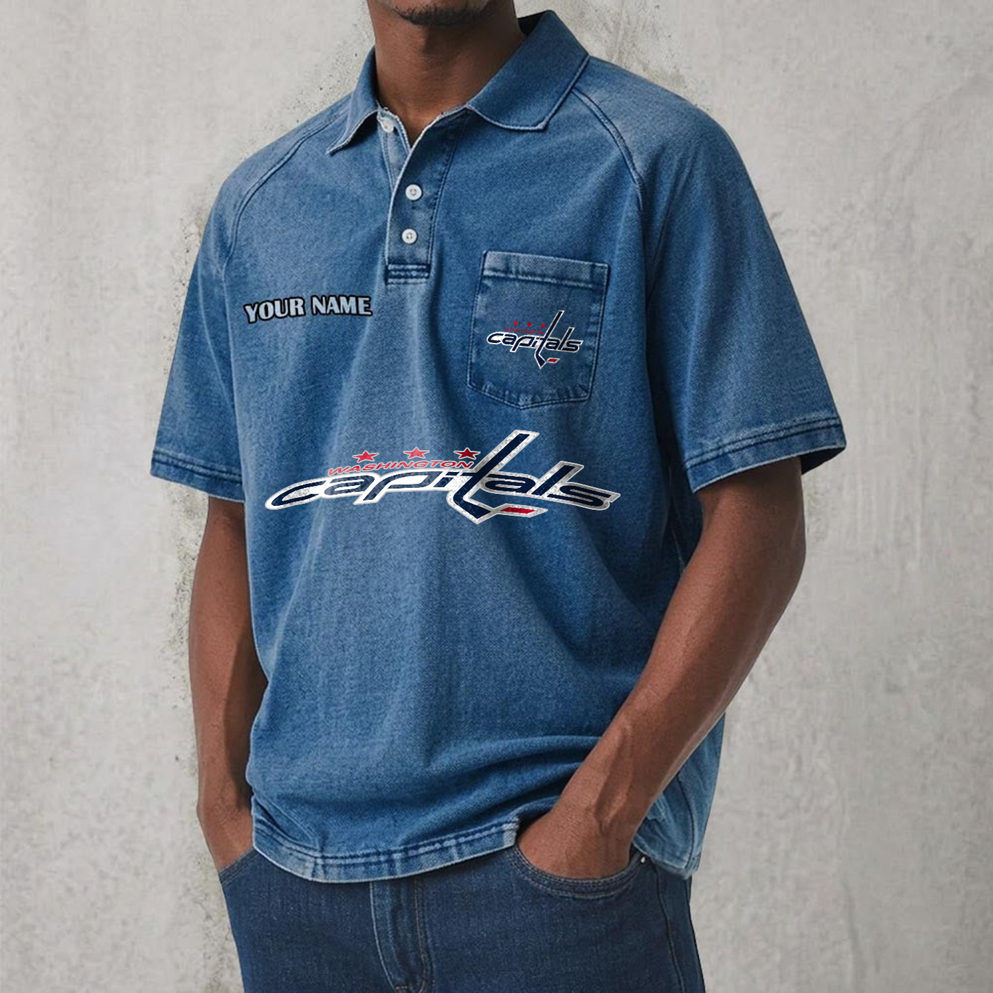 WAS x NHL Men's Distressed Turn-Down Collar Polo DATND TANTD 250526