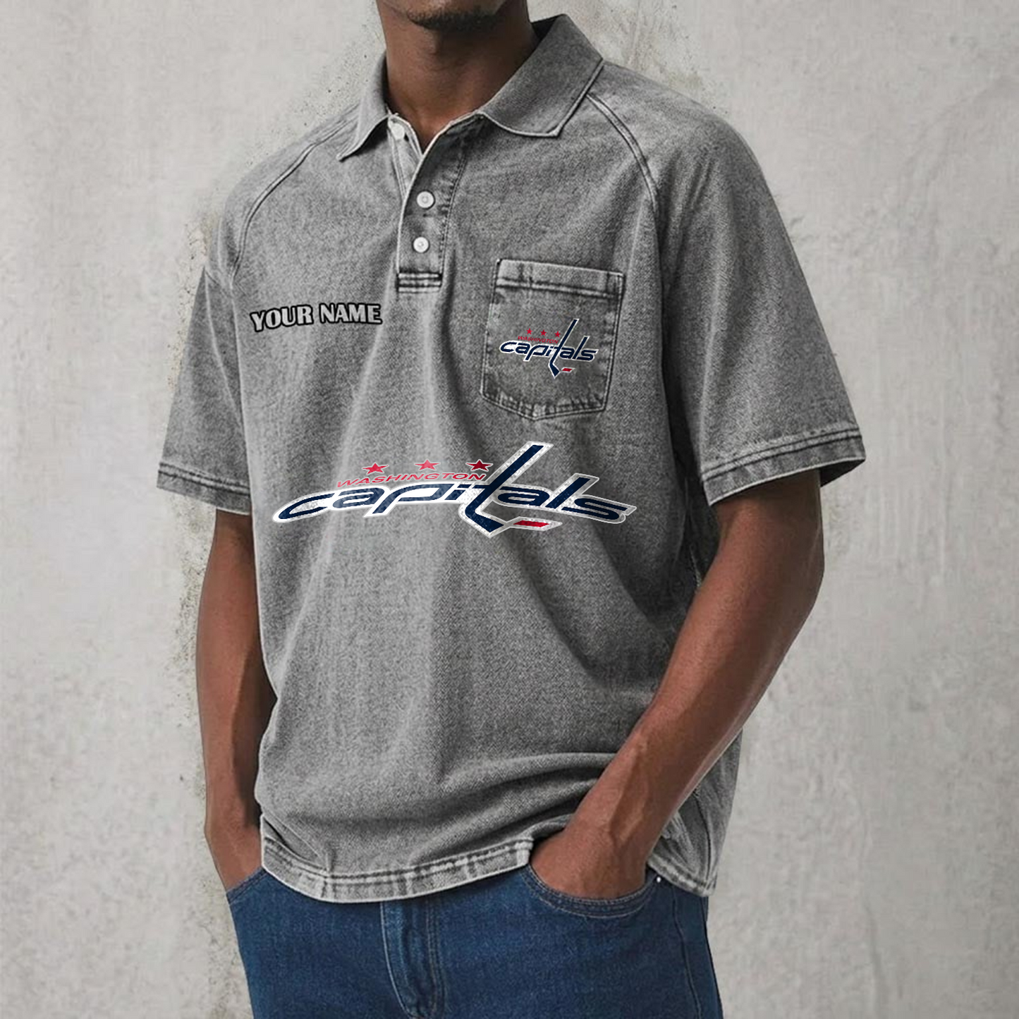 WAS x NHL Men's Distressed Turn-Down Collar Polo DATND TANTD 250526