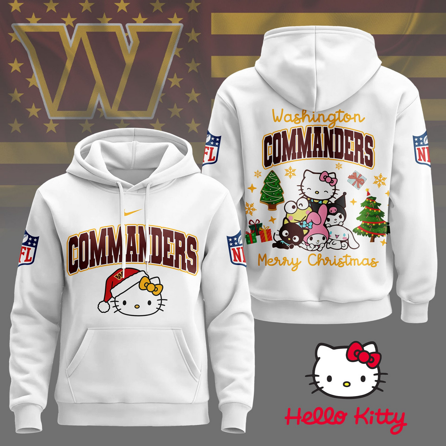 WC Premium NFL Hello Kitty Christmas 3D Hoodie DDT CTND