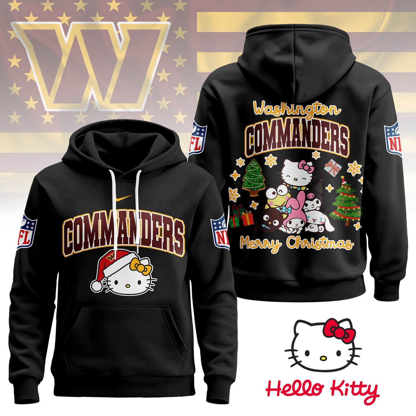 WC Premium NFL Hello Kitty Christmas 3D Hoodie DDT CTND