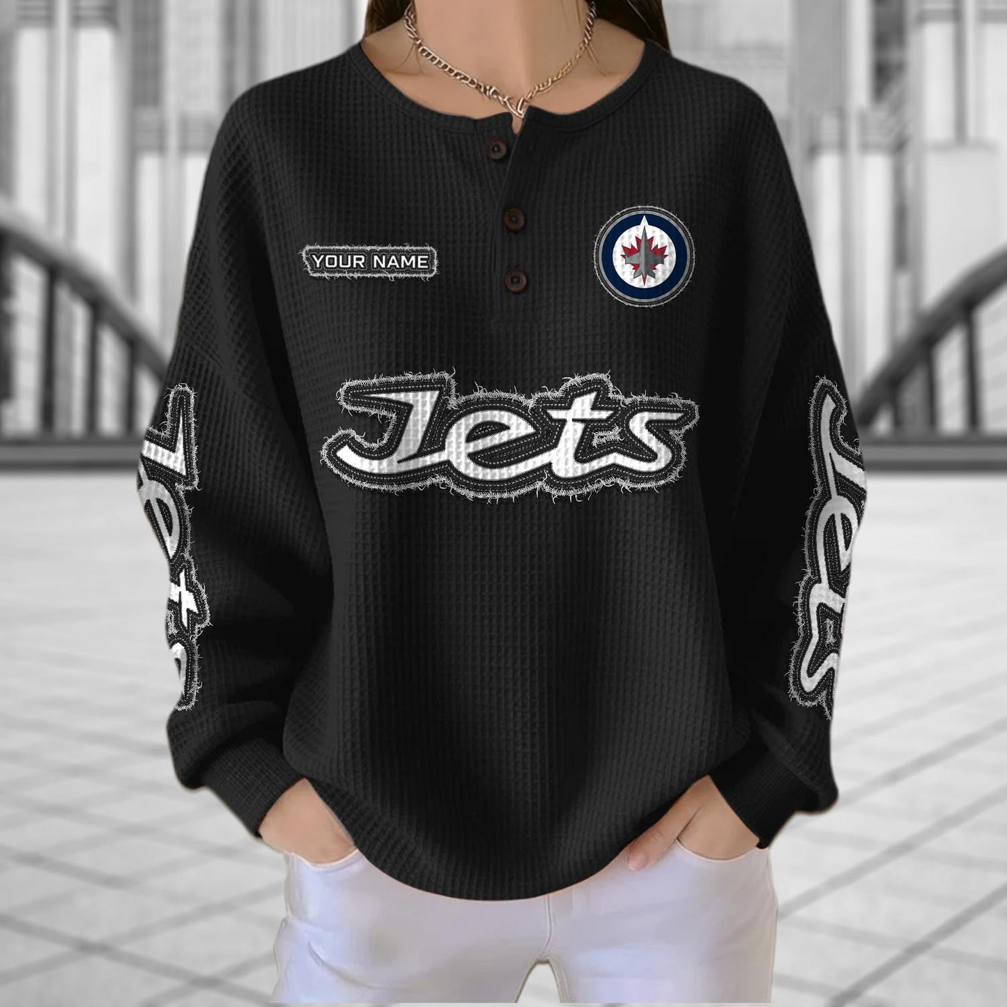 WGJ x NHL Personalized Waffle Knit Henley Sweatshirt 2005 DatND DVT
