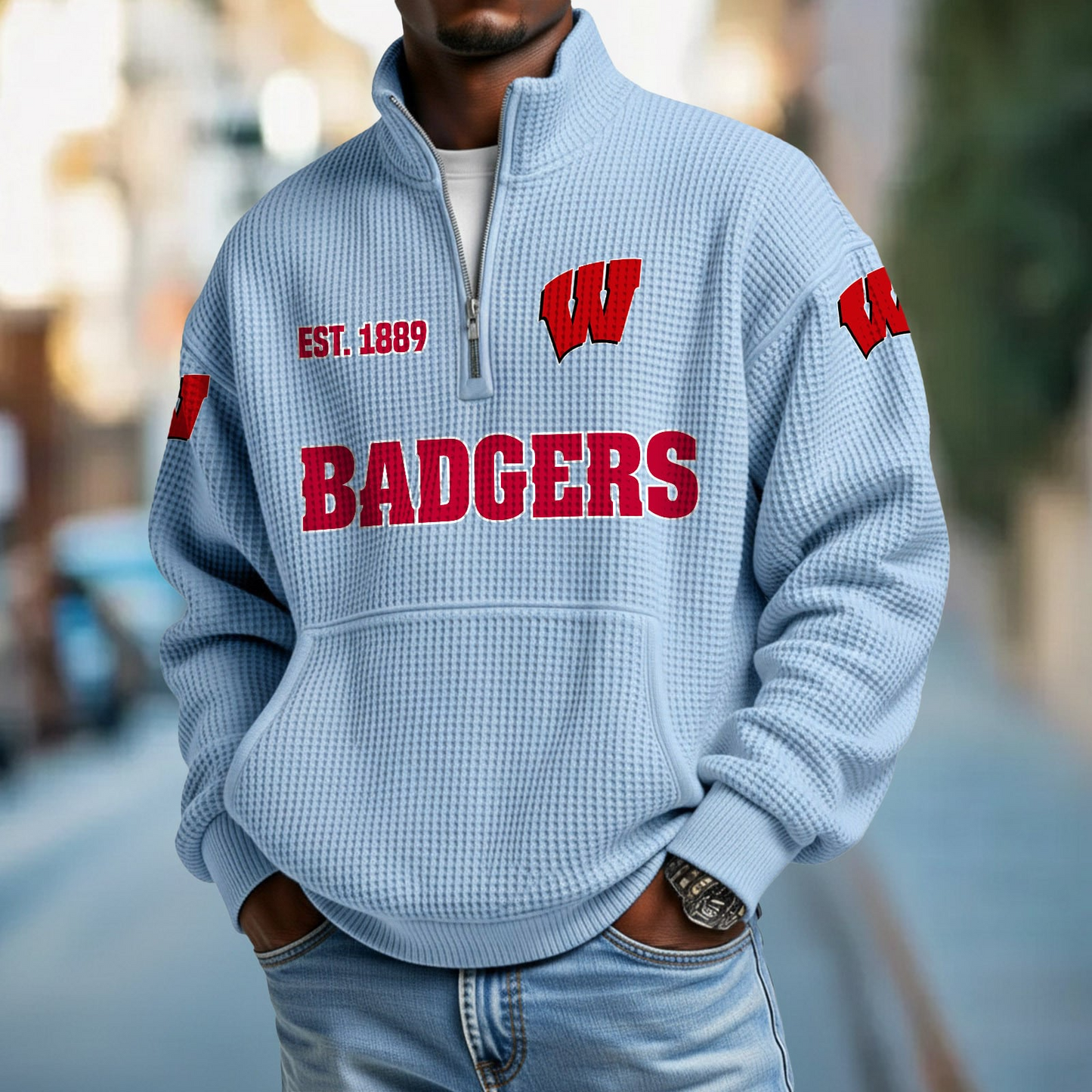 WIS x College Football - Waffle Stand Collar Half Zip Sweatshirt DatND DVT