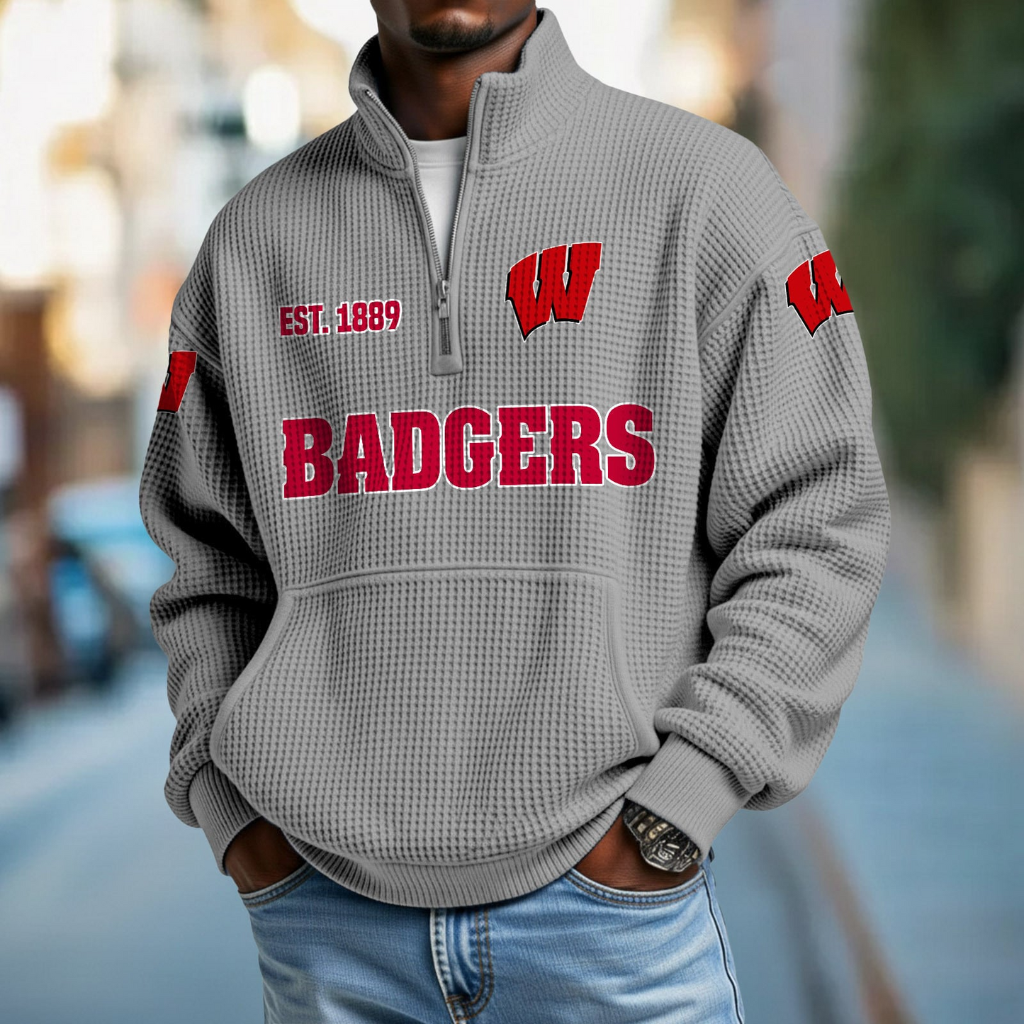 WIS x College Football - Waffle Stand Collar Half Zip Sweatshirt DatND DVT