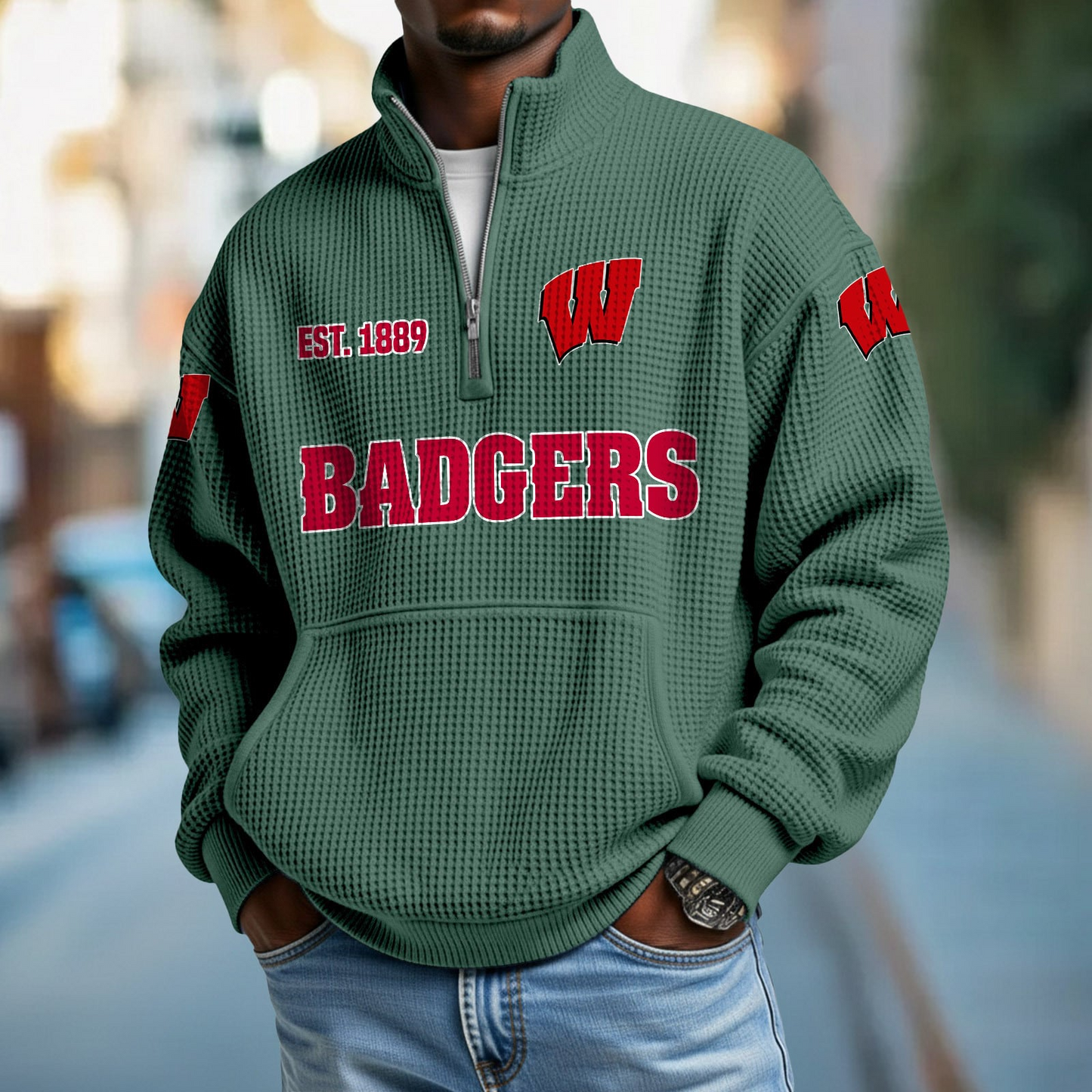 WIS x College Football - Waffle Stand Collar Half Zip Sweatshirt DatND DVT