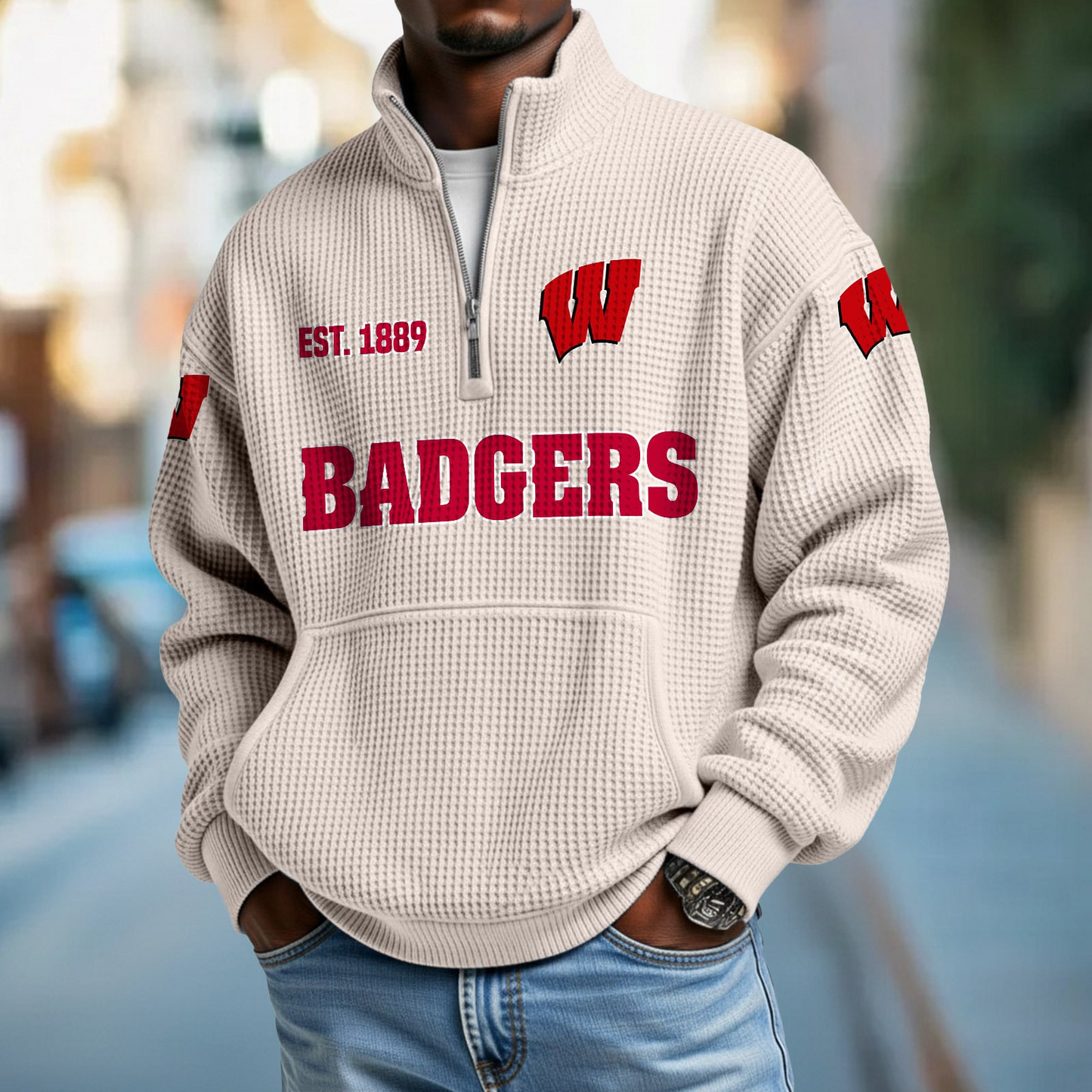 WIS x College Football - Waffle Stand Collar Half Zip Sweatshirt DatND DVT