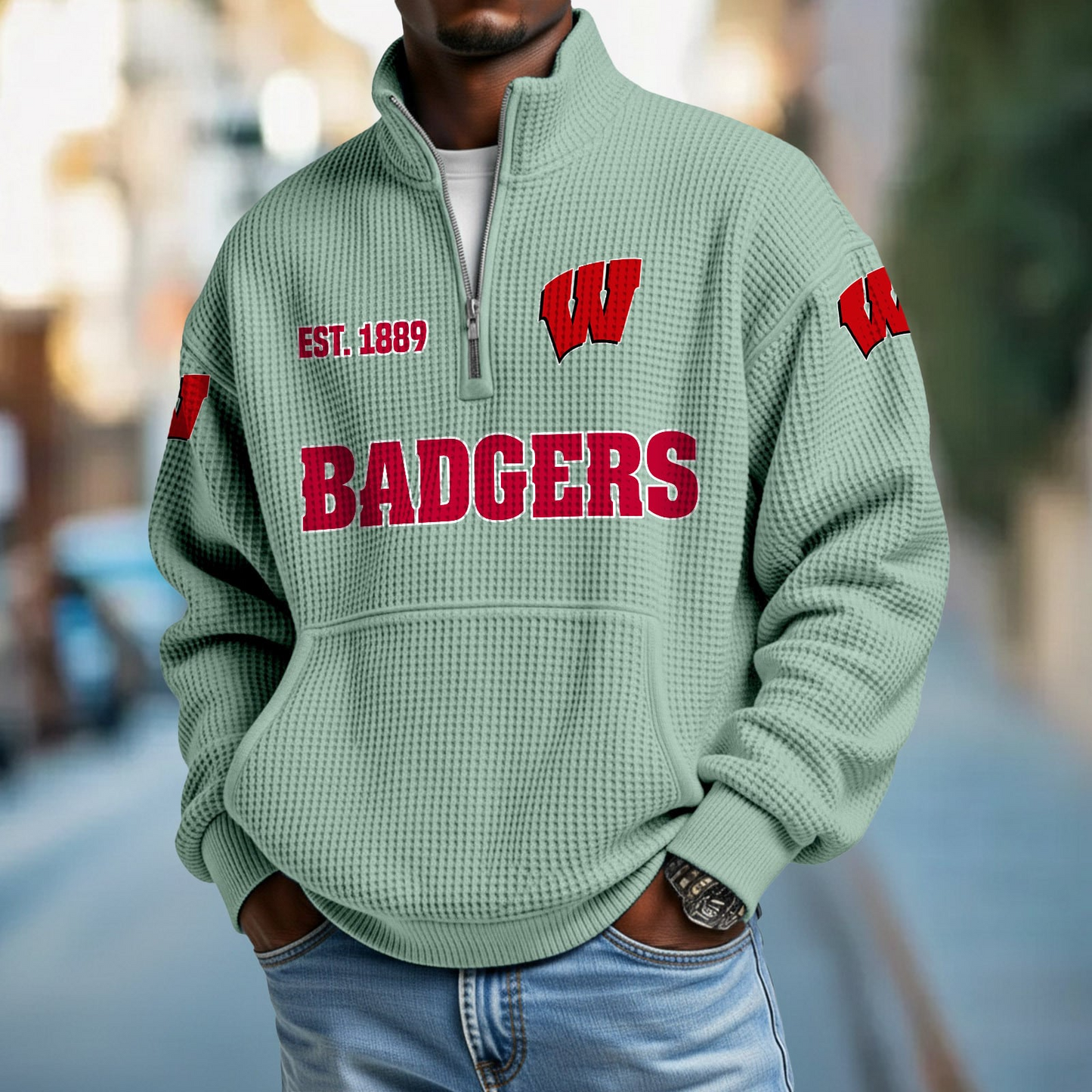 WIS x College Football - Waffle Stand Collar Half Zip Sweatshirt DatND DVT