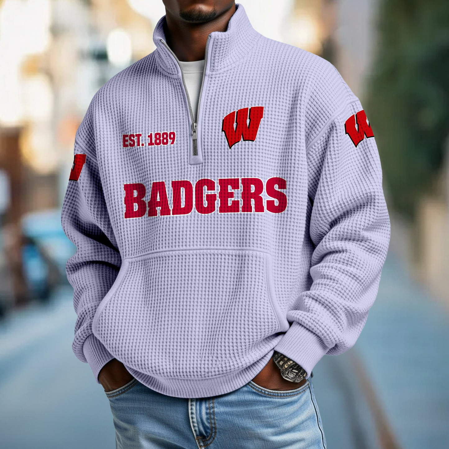 WIS x College Football - Waffle Stand Collar Half Zip Sweatshirt DatND DVT