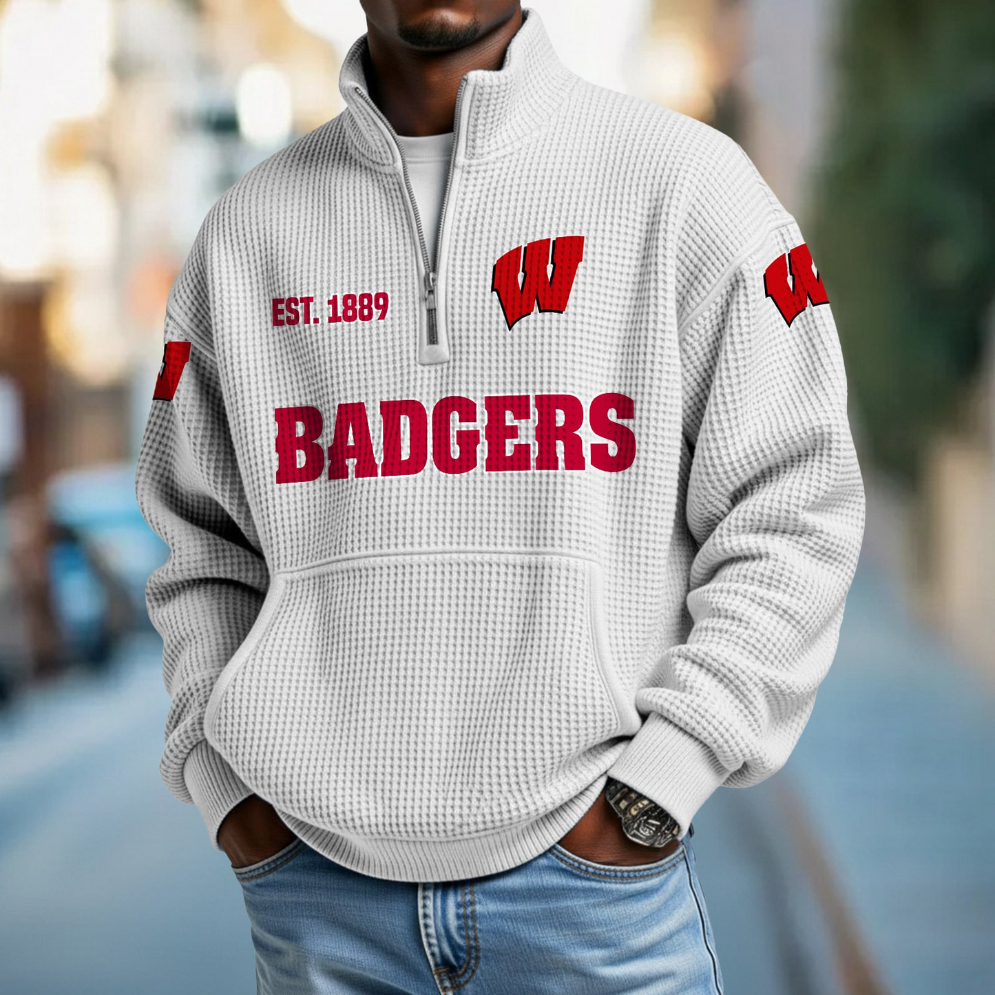 WIS x College Football - Waffle Stand Collar Half Zip Sweatshirt DatND DVT