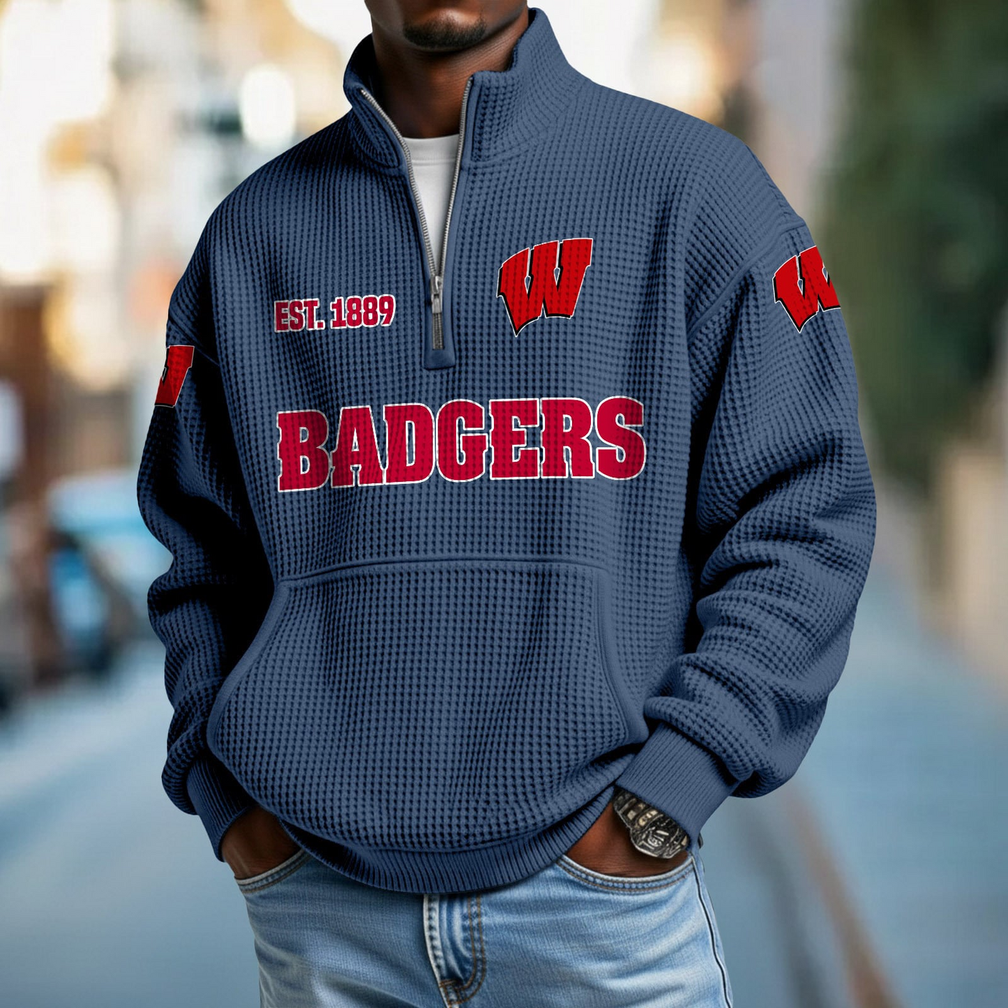 WIS x College Football - Waffle Stand Collar Half Zip Sweatshirt DatND DVT