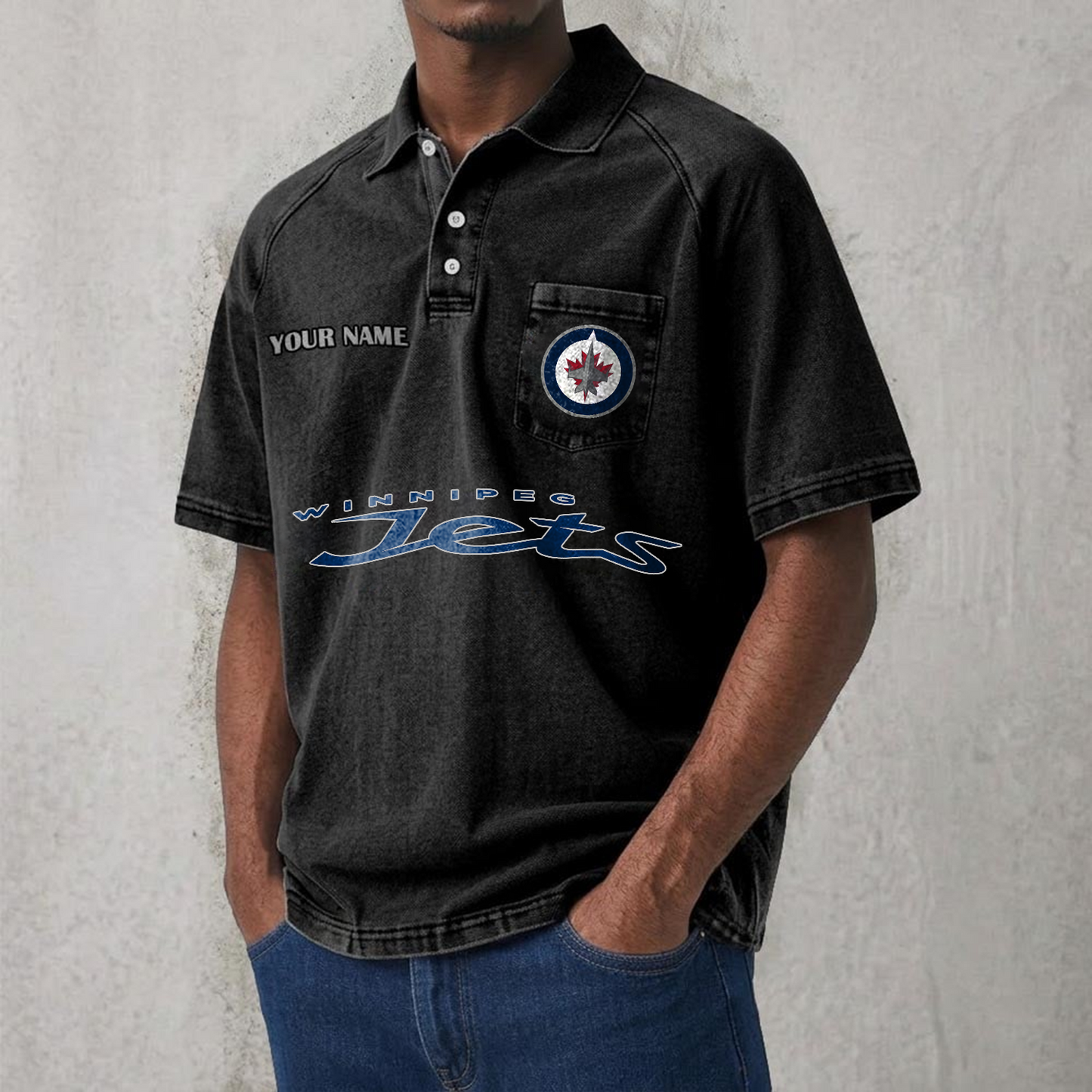 WPG x NHL Men's Distressed Turn-Down Collar Polo DATND TANTD 250526