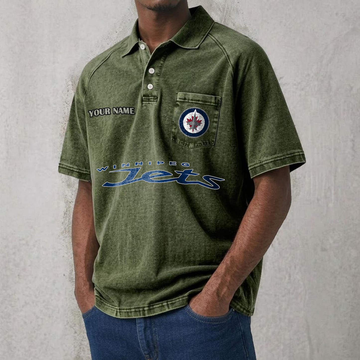 WPG x NHL Men's Distressed Turn-Down Collar Polo DATND TANTD 250526