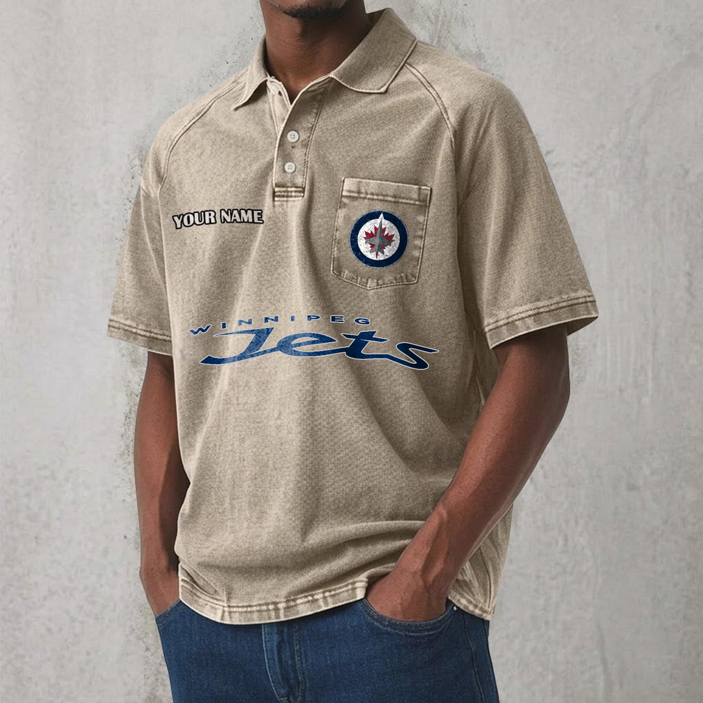 WPG x NHL Men's Distressed Turn-Down Collar Polo DATND TANTD 250526