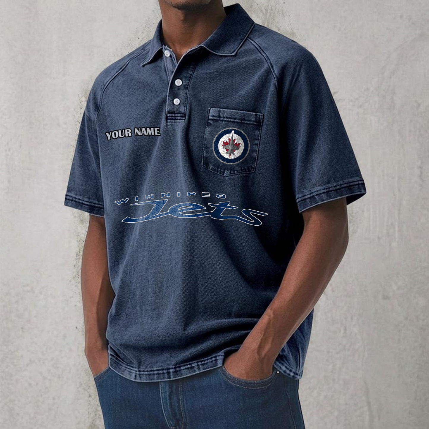 WPG x NHL Men's Distressed Turn-Down Collar Polo DATND TANTD 250526