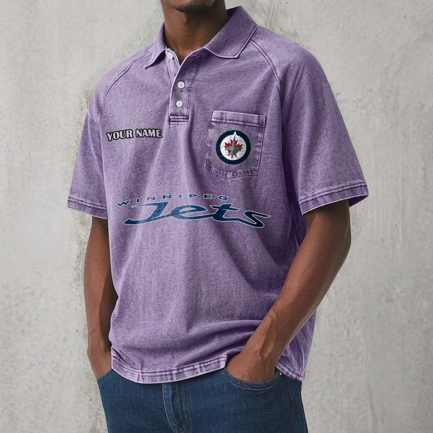 WPG x NHL Men's Distressed Turn-Down Collar Polo DATND TANTD 250526