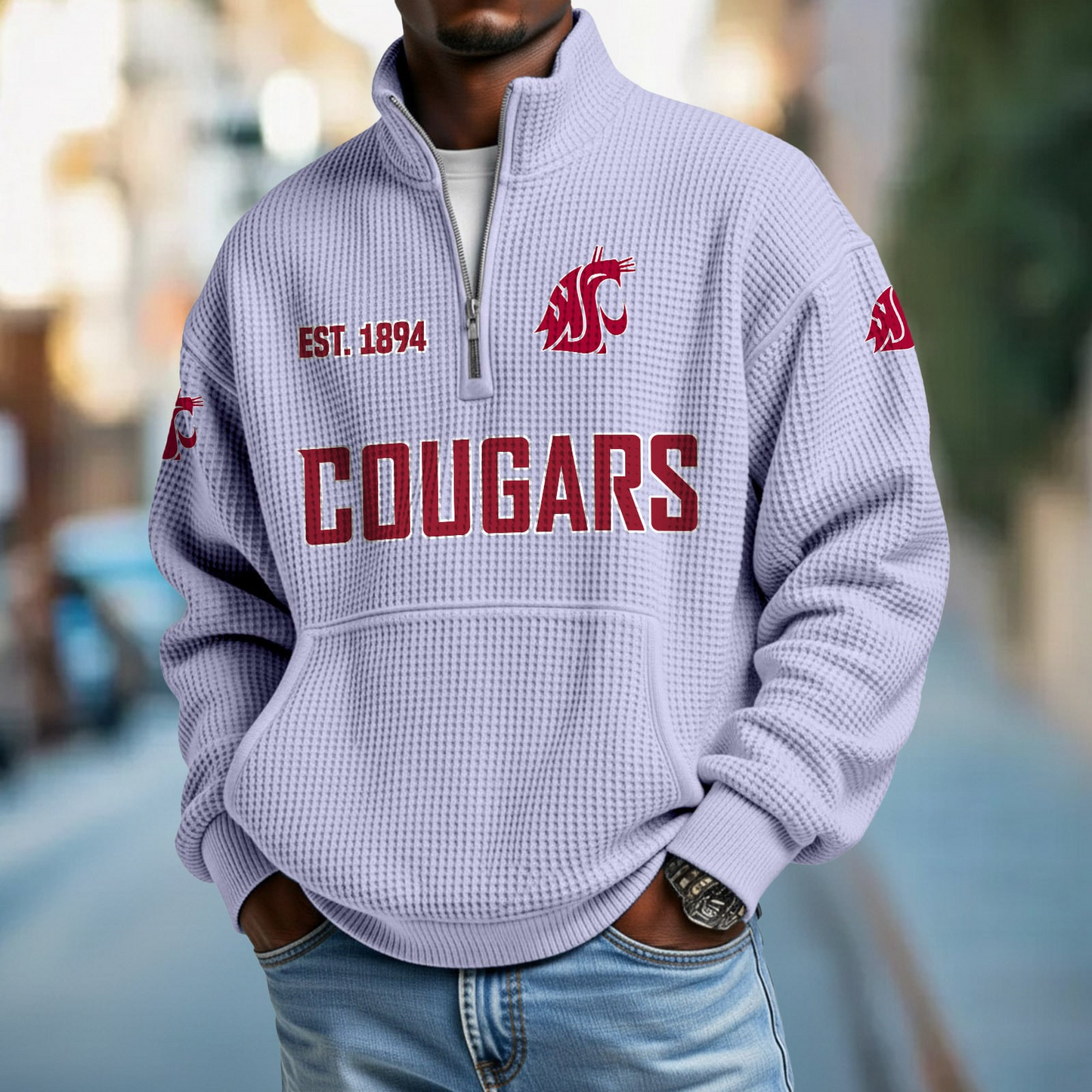 WSU x College Football - Waffle Stand Collar Half Zip Sweatshirt DatND DVT