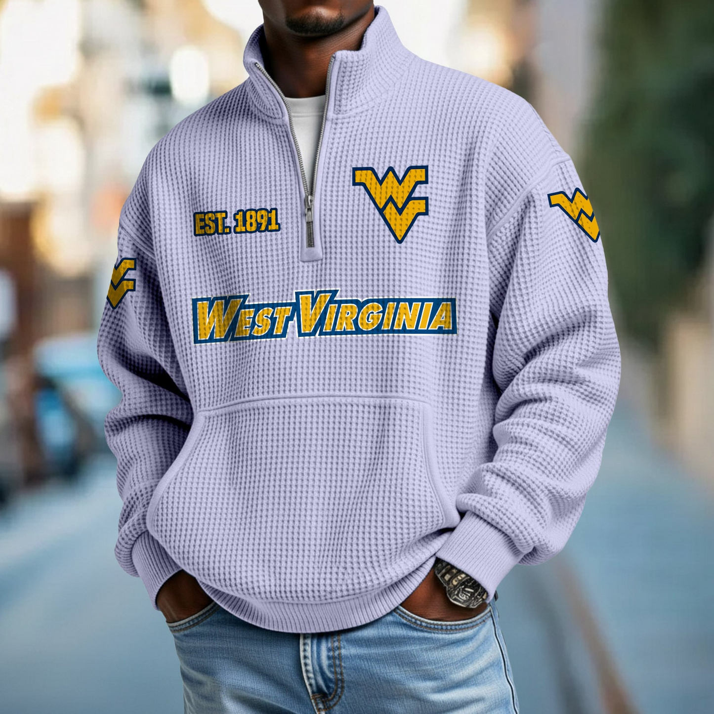 WVU x College Football - Waffle Stand Collar Half Zip Sweatshirt DatND DVT