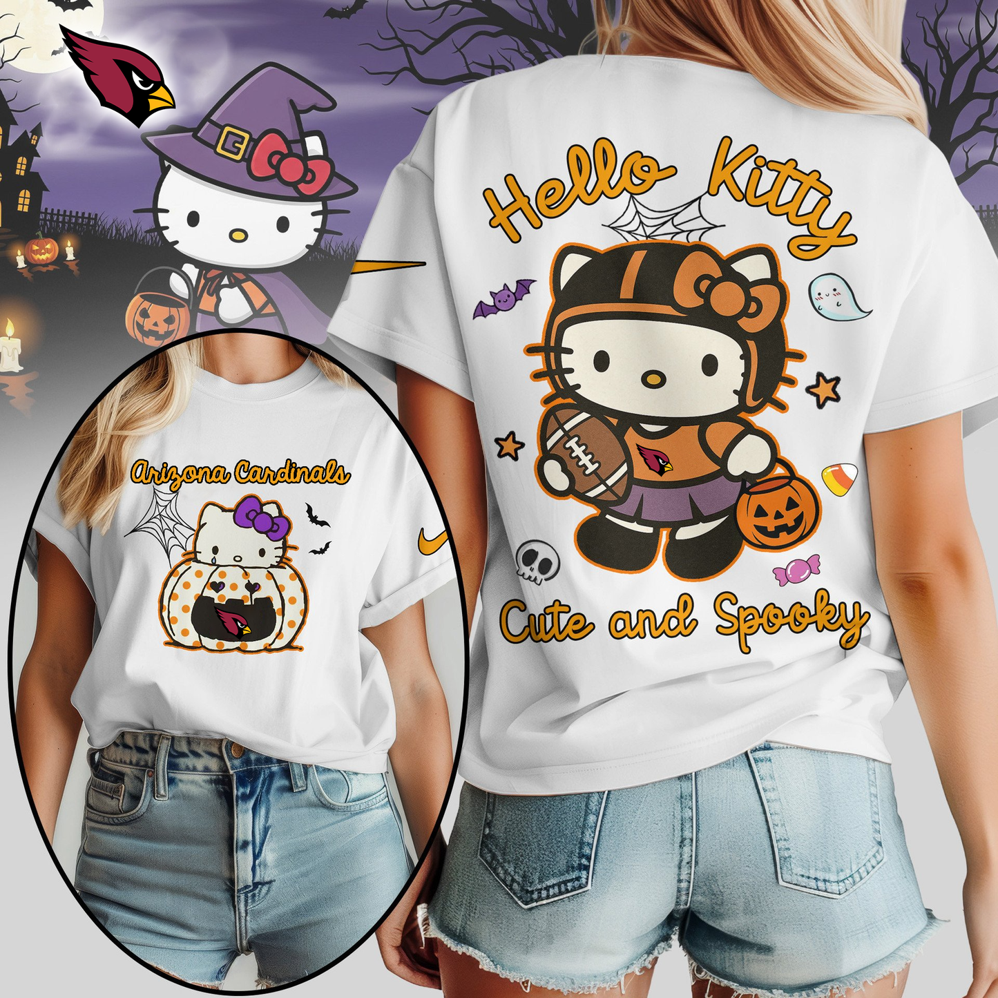AC Premium NFL Hello Kitty Cute & Spooky Halloween Women Shirt DDT CTND