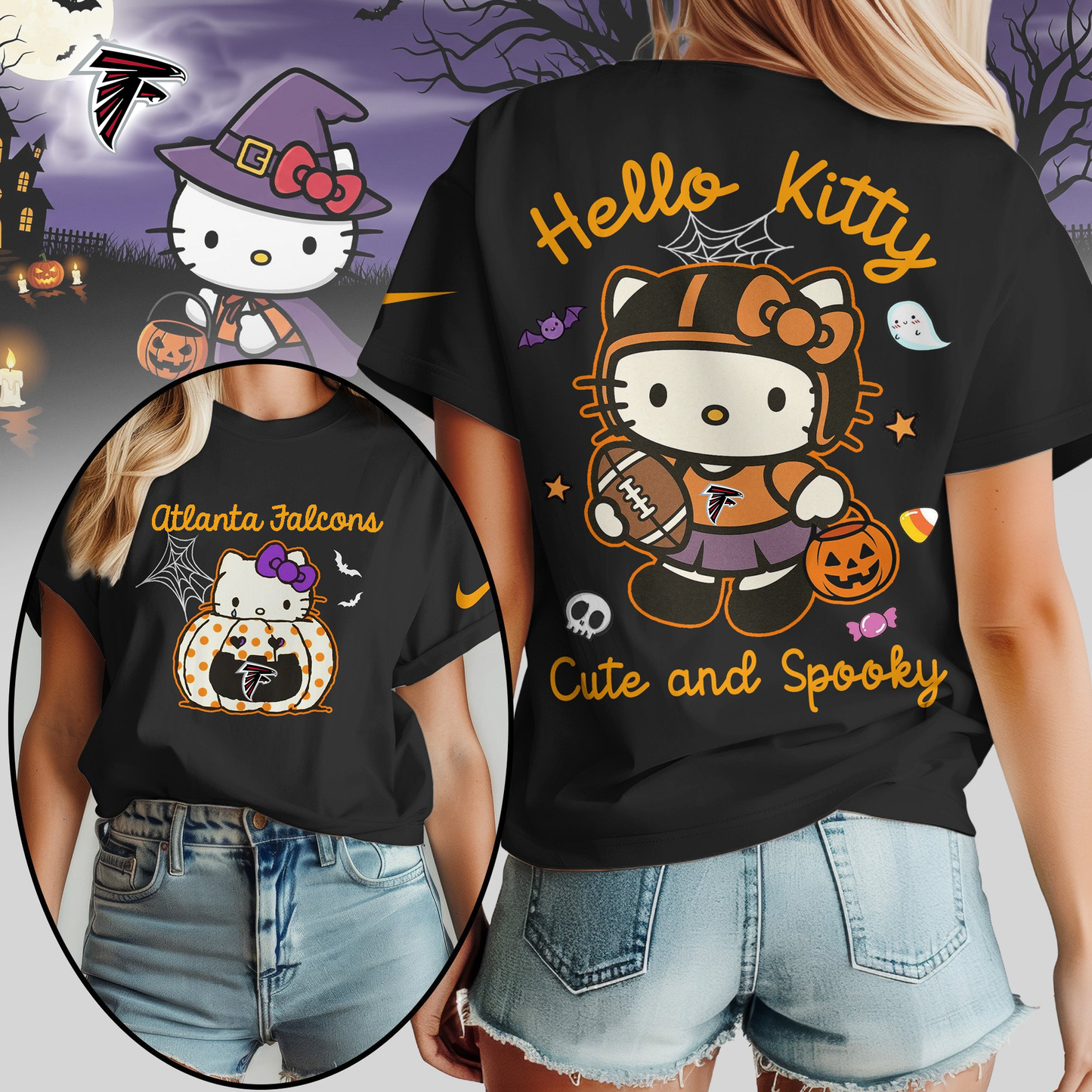 AF Premium NFL Hello Kitty Cute & Spooky Halloween Women Shirt DDT CTND