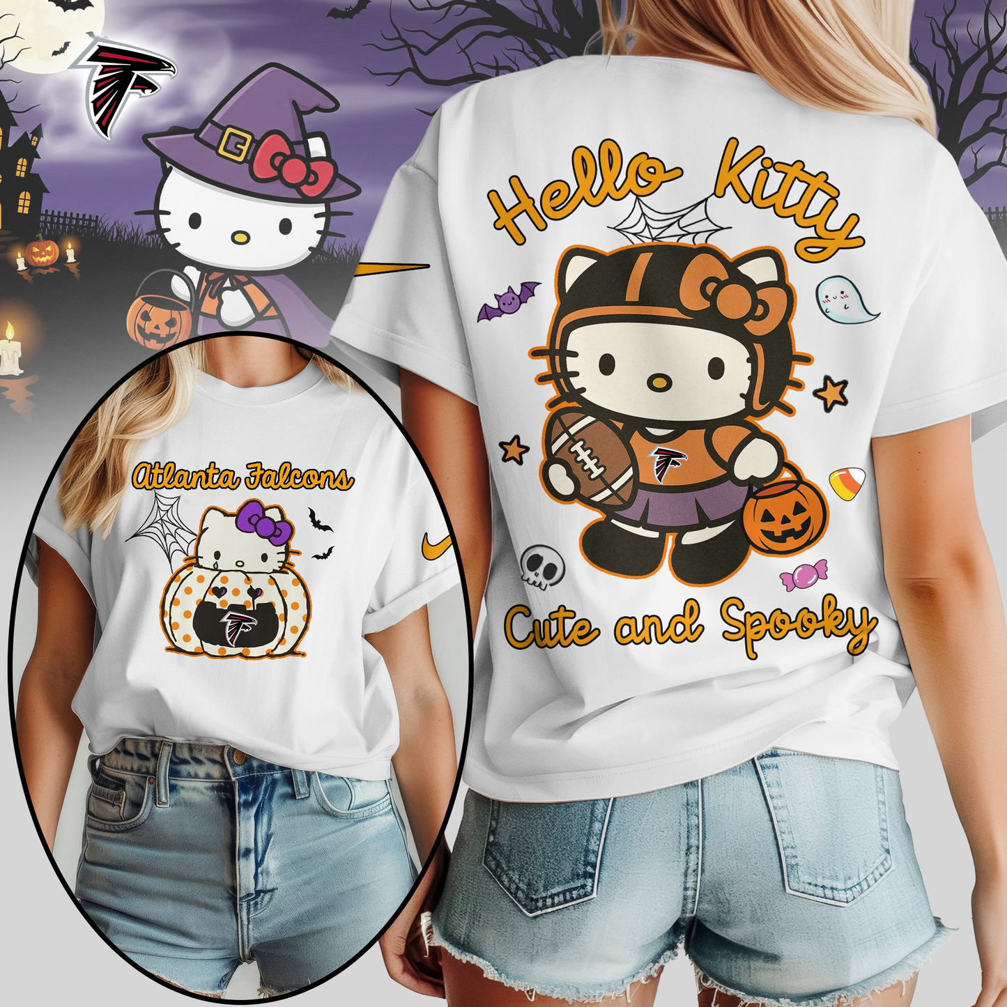 AF Premium NFL Hello Kitty Cute & Spooky Halloween Women Shirt DDT CTND