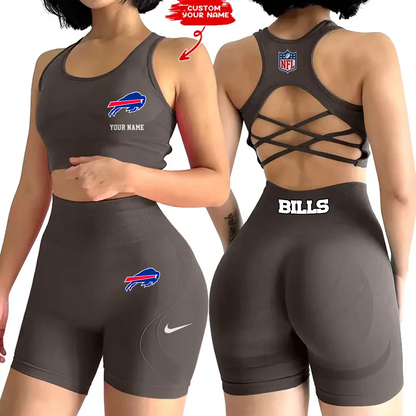 BUF x NFL 2-PCS Women's Seamless Yoga Set Sexy Sport Bra High Waist Sports Shorts DATND TANTD