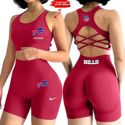 BUF x NFL 2-PCS Women's Seamless Yoga Set Sexy Sport Bra High Waist Sports Shorts DATND TANTD