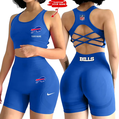 BUF x NFL 2-PCS Women's Seamless Yoga Set Sexy Sport Bra High Waist Sports Shorts DATND TANTD