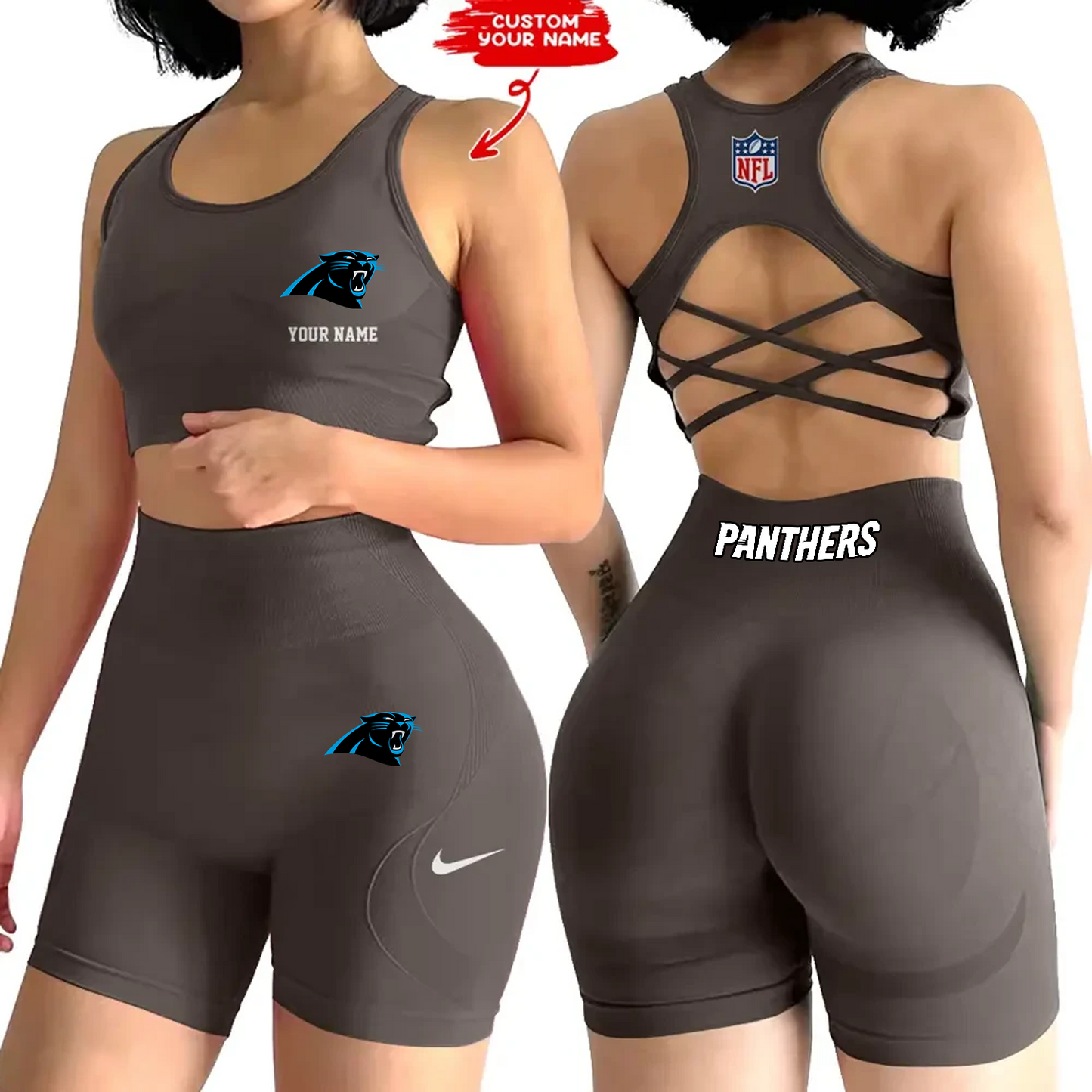 CAR x NFL 2-PCS Women's Seamless Yoga Set Sexy Sport Bra High Waist Sports Shorts DATND TANTD