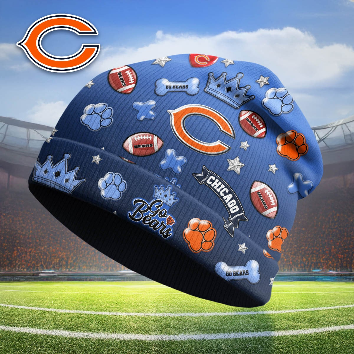 CHI Premium NFL Crown Beanie Hat DDT CTND