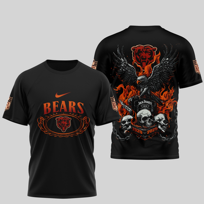 CHI Premium NFL Flaming Eagle Skull T-Shirt DDT CTND