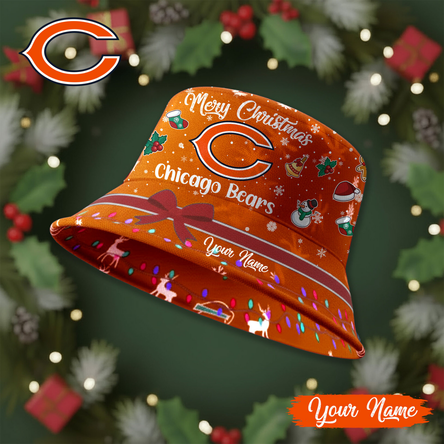 CHI Premium NFL Merry Christmas Bucket Hat DDT CTND