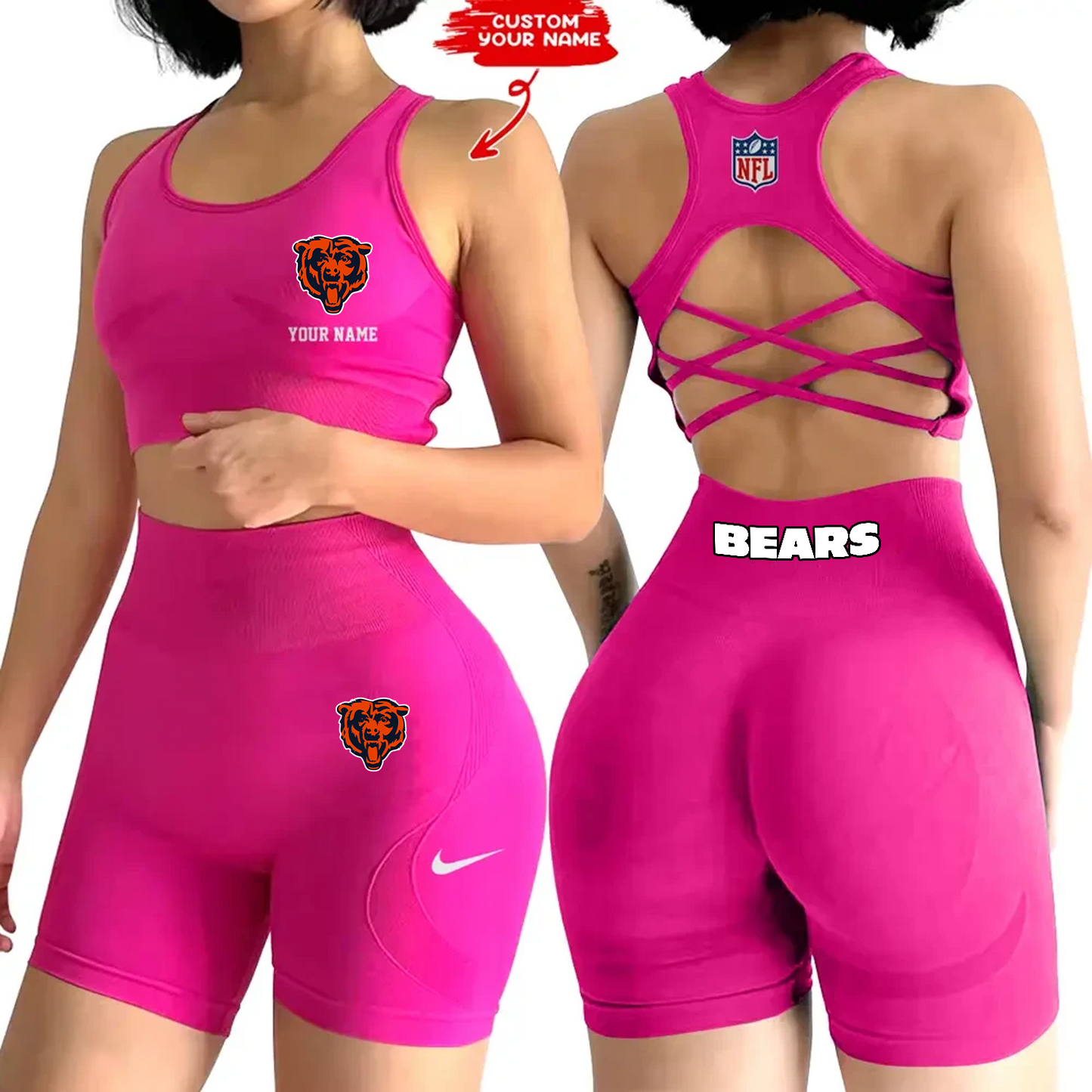 CHI x NFL 2-PCS Women's Seamless Yoga Set Sexy Sport Bra High Waist Sports Shorts DATND TANTD