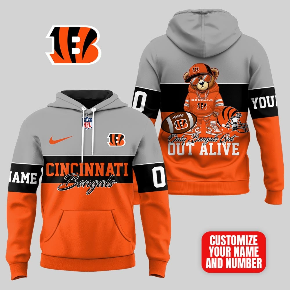 CIN Premium NFL Customizable Teddy Bear Hoodie DDT HLPHUONG
