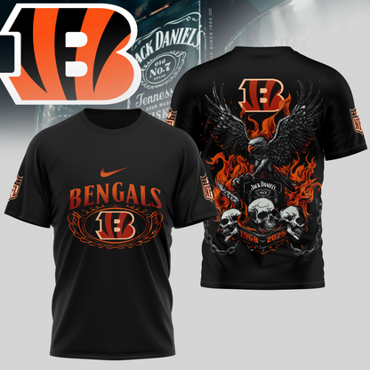CIN Premium NFL Flaming Eagle Skull T-Shirt DDT CTND