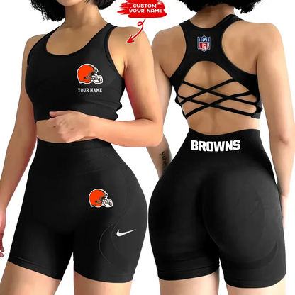 CLE x NFL 2-PCS Women's Seamless Yoga Set Sexy Sport Bra High Waist Sports Shorts DATND TANTD