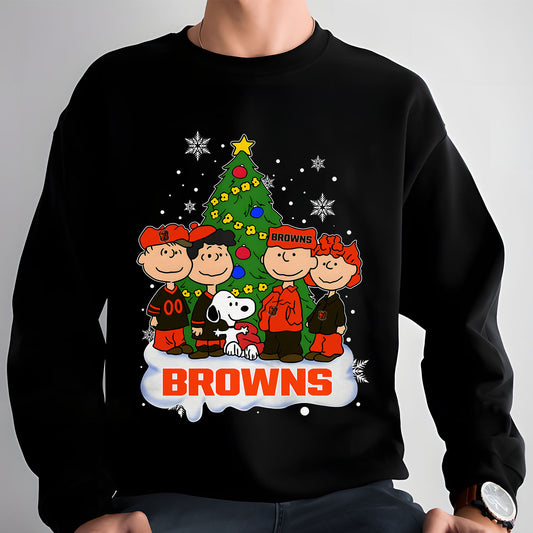 CLE x NFL Peanuts Snoopy And Friends Christmas Tree 2D Shirt DatND DVT