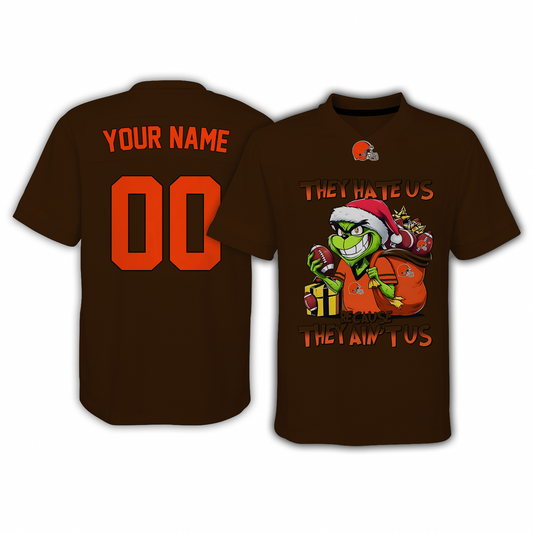 CLE x NFL They Hate Us Because They Ain't Us Grinch Christmas-V-neck Short Sleeve Jersey DatND DVT