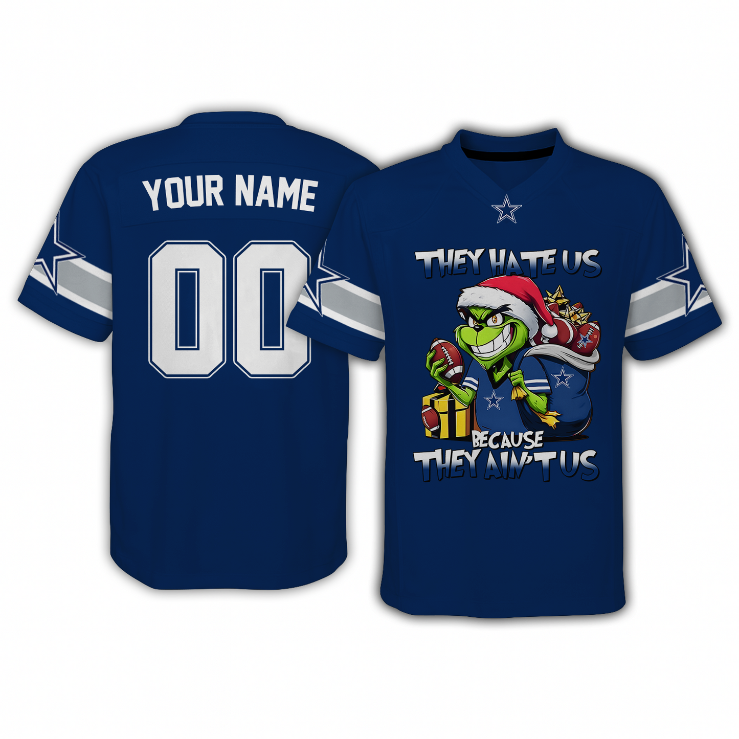 DAL x NFL They Hate Us Because They Ain't Us Grinch Christmas-V-neck Short Sleeve Jersey DatND DVT